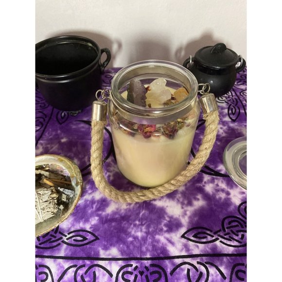 Manifestation Candles Made with Natural Crystals StonesWicca Candle